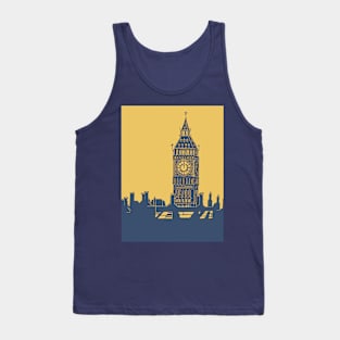 Big Ben and London Skyline in Blue and Mustard yellow Tank Top